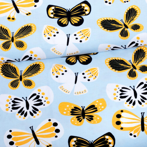 Butterflies organic jersey, light blue - sun