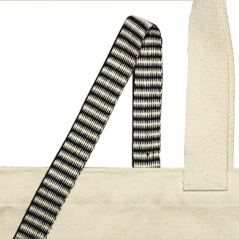 Bo Weevil Geweven band - zwart/wit zigzagpatroon - 25mm van biologisch katoen