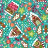 Hazeltjes Gingerbread Houses Teal organic jersey