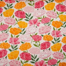 Stoffonkel Biojersey Pfingstrosen weiß Pioenrozen wit (GOTS)