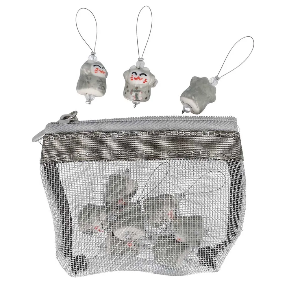 KnitPro Zooni Stekenmarkeerders in mesh pouch Grijze Kat - 1x10st - Afbeelding 3