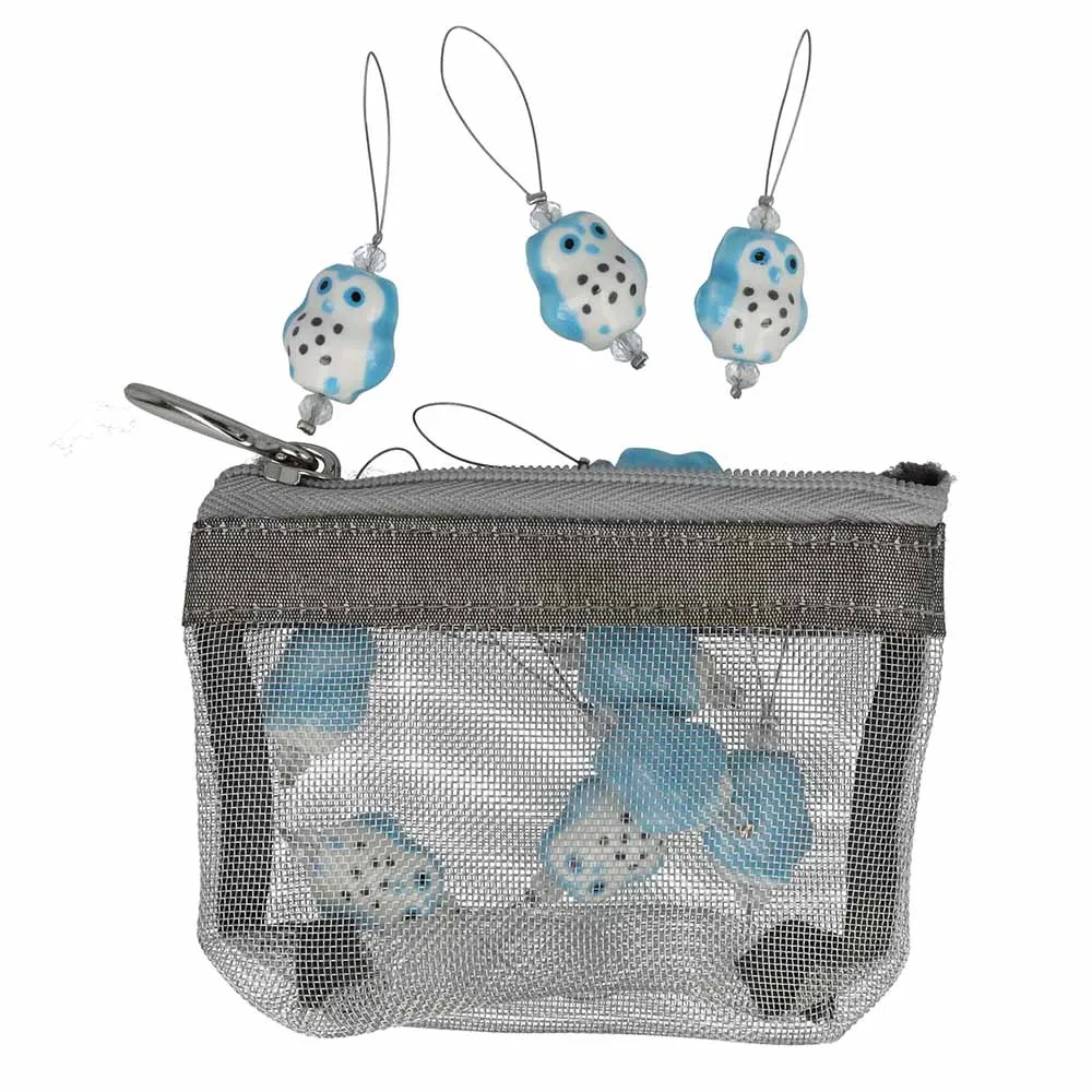 KnitPro Zooni stekenmarkeerders in mesh pouch Blauwe uil - 1x10st - Afbeelding 3