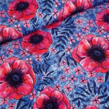 Stoffonkel Biojersey Susalabims Mohnblumen blau, verwachte levering mei 2026