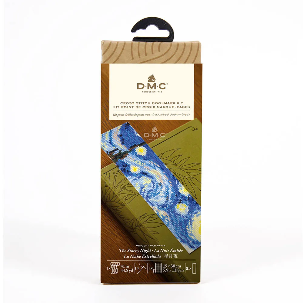 Let op, niet bio! - DMC Kruissteek kit boekenlegger The Starry Night - Masters collection