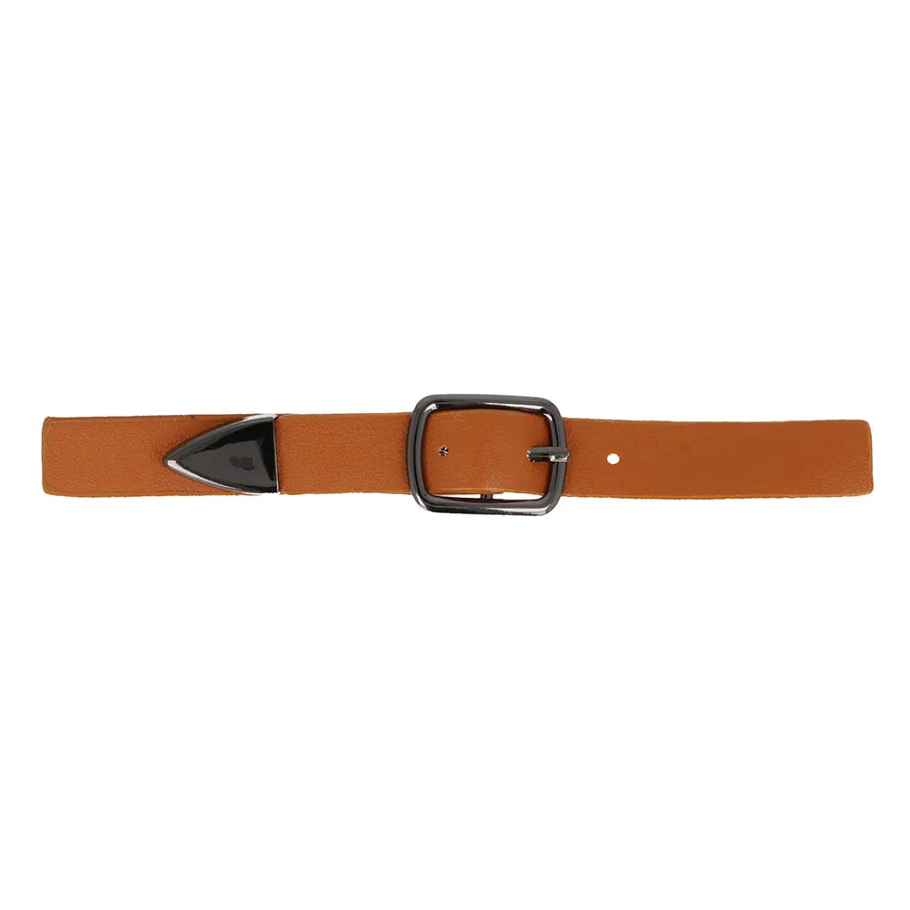 Gesp lichtbruin leer-nikkel 3cm oud zilver