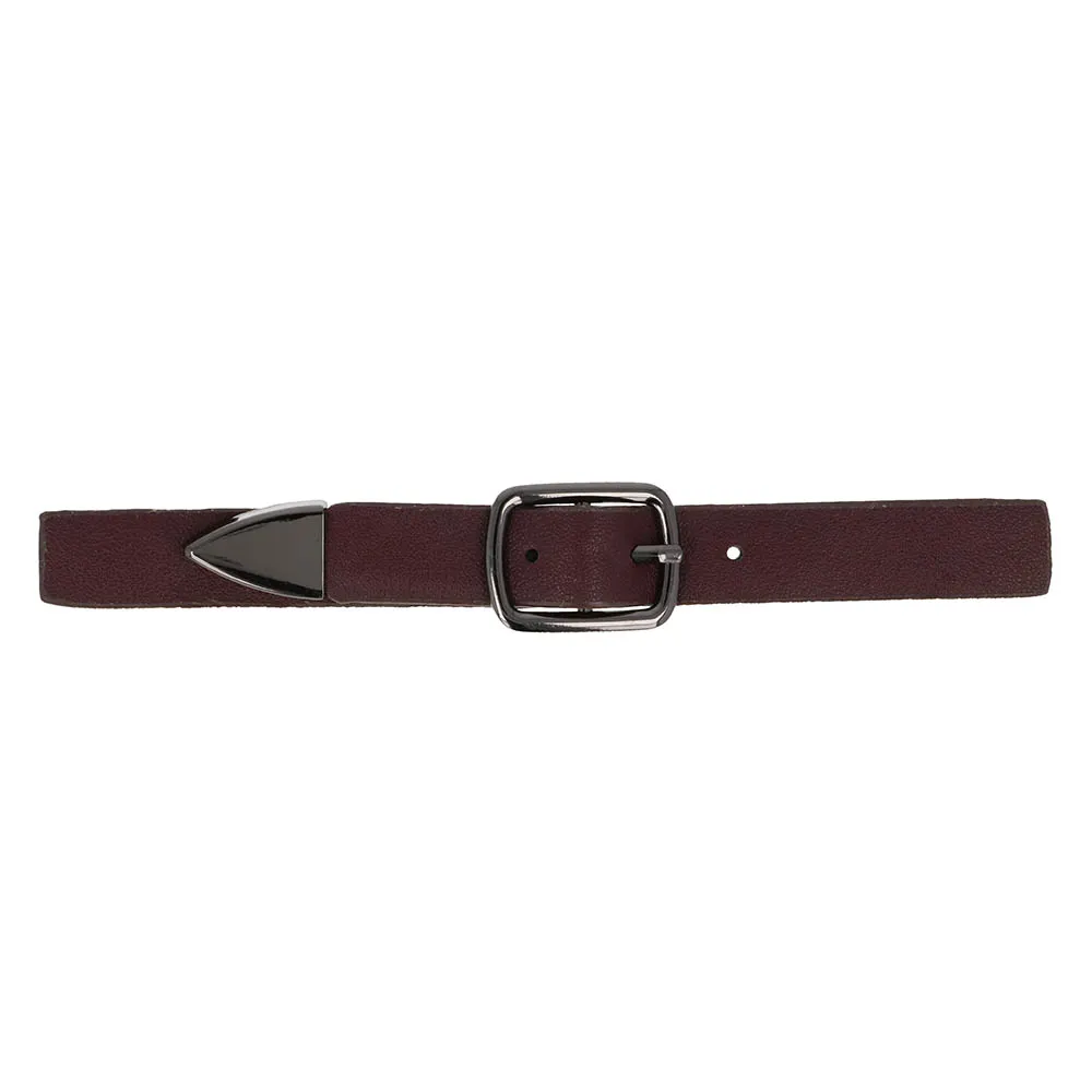 Gesp donkerbruin leer-nikkel 3cm oud zilver