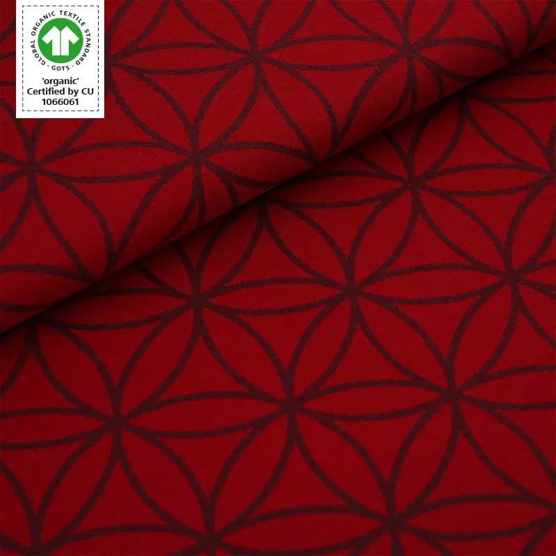 Stoffonkel Organic Bio-Jacquard Blume des Lebens kirsche kers (GOTS), verwachte levering september 2026